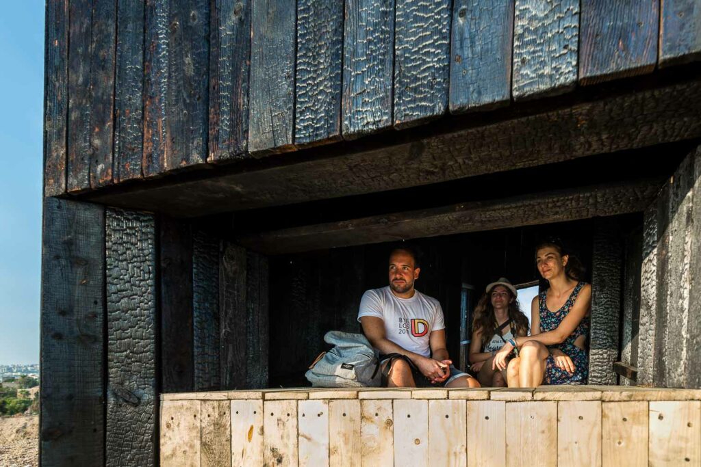 MEDS Workshop Project Hillslide Chapel from MEDS Byblos 2018: The pavilion with visitors inside who enjoy the view